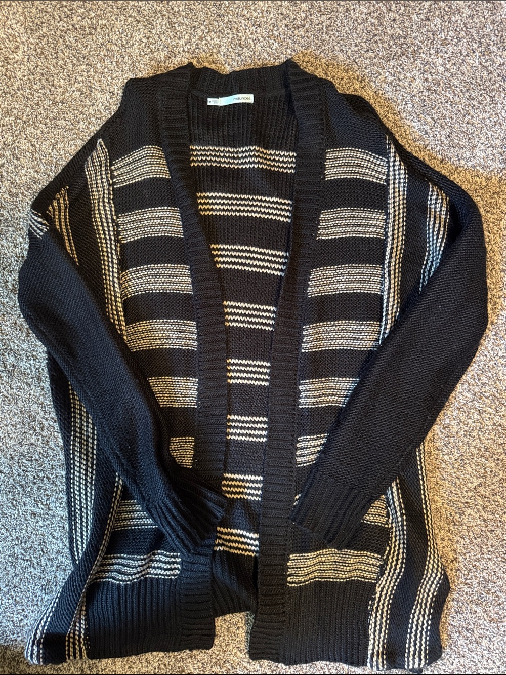 Maurices Black and Cream Striped Open-Front Cardigan